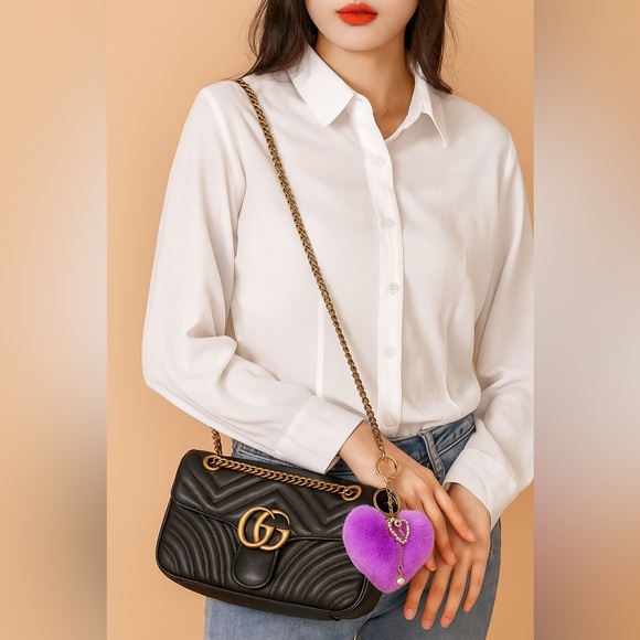 Heart Bag Charm or Key Chain Faux Fur Purple. New - Picture 1 of 2